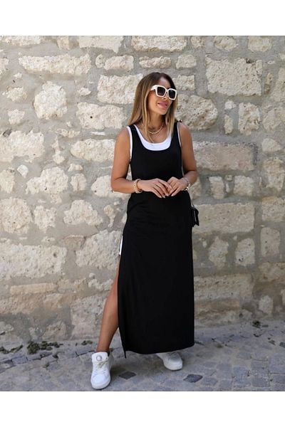 SGDİKEN BUTİK Viscose Maxi Dress - Double with Slit Detail, Pocket and Inner Included
