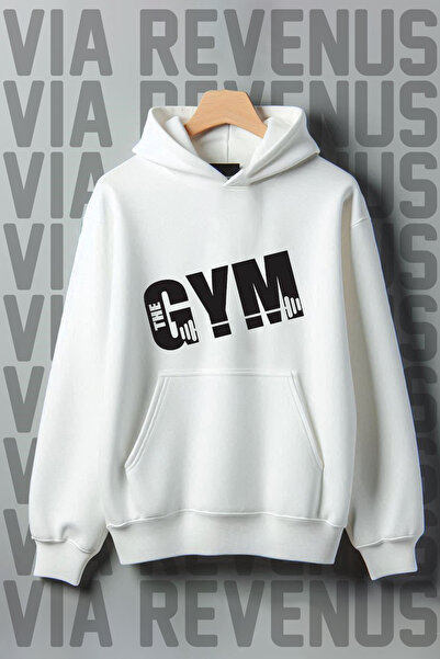 Vordevia Hanorac cu glugă, cu buzunar cangur, imprimat pentru sală de gimnastică, cu 3 fire, cu glugă