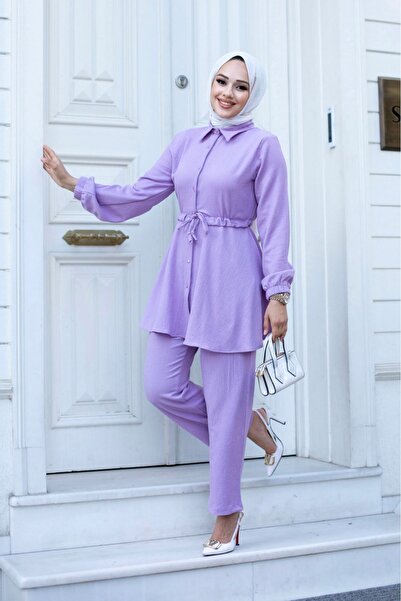 ALNİSS COLLECTİON Önü Düğme Detaylı Gömlek Yaka Bürümcük Takım