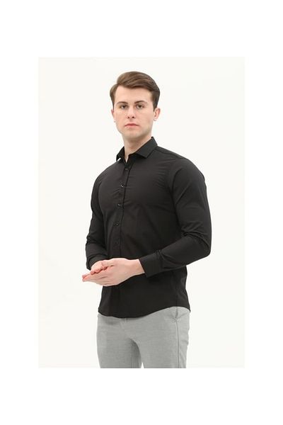 SÜVARİ Ανδρικό πουκάμισο Wonder Slim Long Gm1007100598 ΜΑΥΡΟ