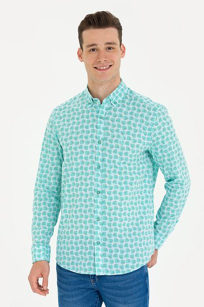 U.S. Polo Assn. Ανδρικό μακρυμάνικο πουκάμισο μέντας 50263880 -VR090