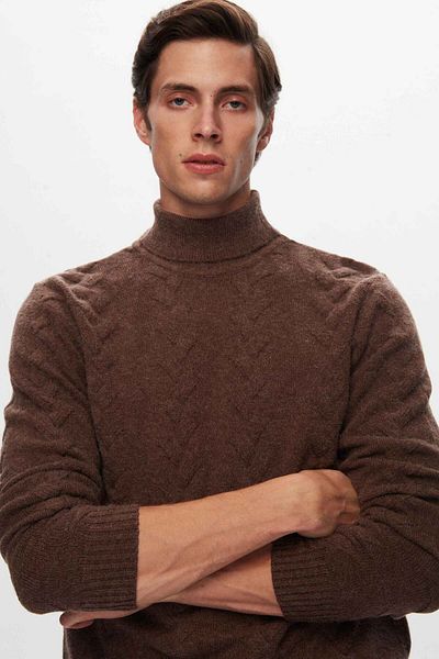 D'S Damat Groom Regular Fit - кафяв пуловер с шарки от жакард