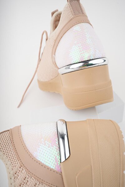 MUGGO Tyra Guaranteed Women's Orthopedic High Sole Daily Lace-Up Knitwear Sneaker Sports Shoes