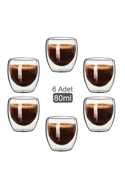 HUBBYCHEF Çift Cidarlı Bardak Espresso Bardağı 6 Adet 80ml