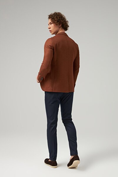 Twn Slim Fit Camel Armürlü Mono Yaka Viskonlu Takim Elbise Kombinli