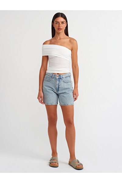 Dilvin 31090 Asimetrik Bluz-ekru