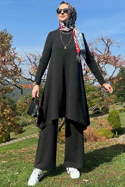 Rabia Şamlı Πλεκτό Σετ Işıl Παντελόνι Ανθρακί