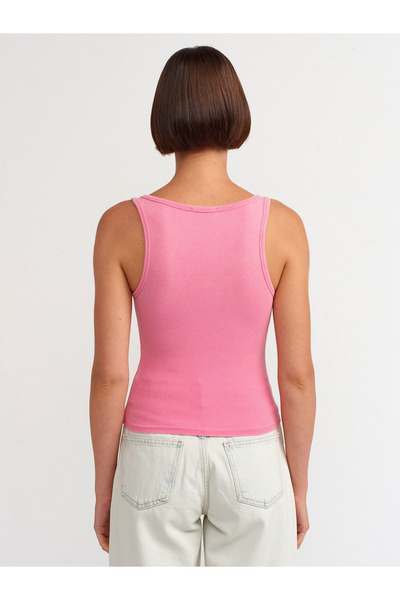 Dilvin 20840 Yıkama Efektli Düğmeli Atlet-Pembe