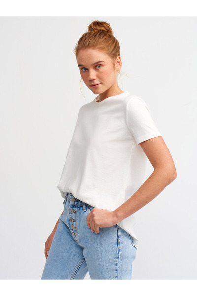 Dilvin 3471 Crew Neck Basic T-Shirt-Ecru