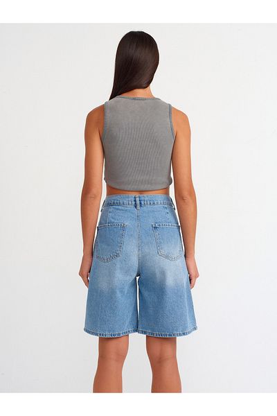 Dilvin Model 71671 - Pantaloni scurți din denim albastru cu centură reglabilă