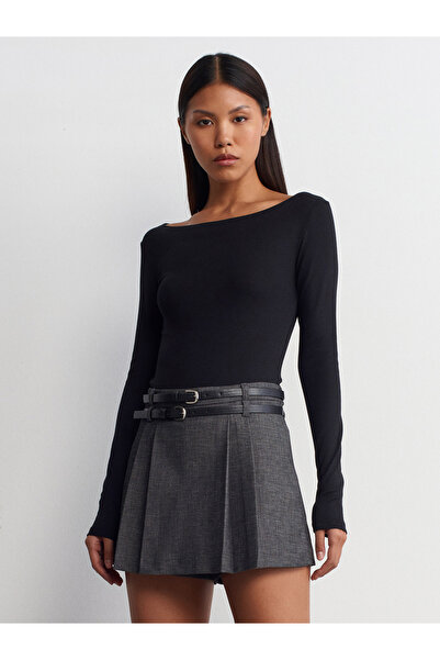 Dilvin 80843 Σορτς Φούστα με διπλή ζώνη ανθρακί