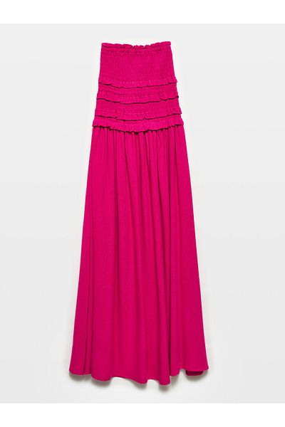 Dilvin 91220 Fuchsia Strapless Gipe Detailed Dress