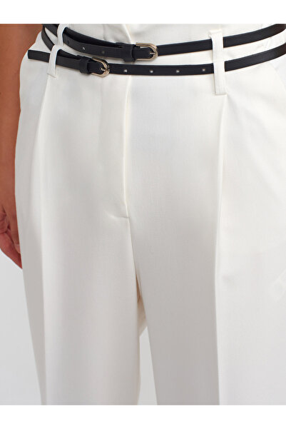 Dilvin 71526 Model High Waist and Belt White Trousers