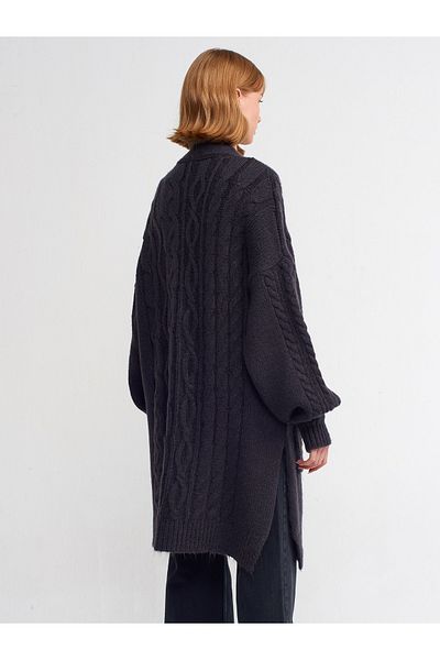 Dilvin 60194 V-Neck Single Button Pocket Knitwear Cardigan-Smoke