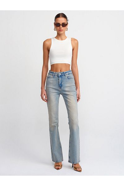 Dilvin 71420 Tint Washed Denim Flare Trousers-Tint