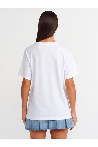 Dilvin 31064 Printed White Crew Neck T-shirt