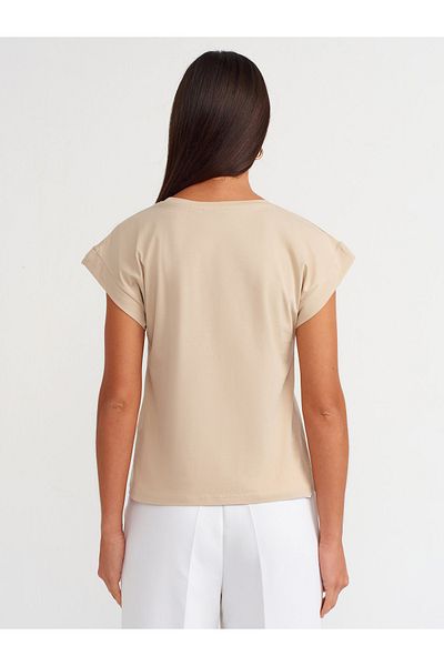 Dilvin 3504 Crew Neck Combed Cotton T-Shirt-Light Beige