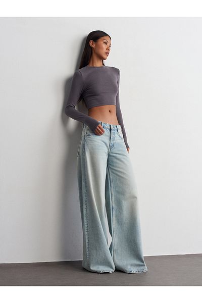 Dilvin 31236 Smoked Long Sleeve Crop Top