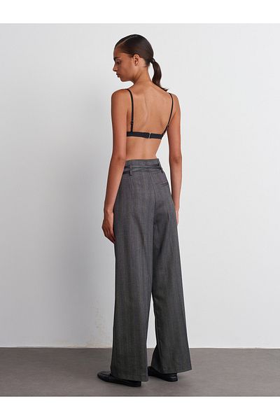 Dilvin 71526 Gray Trousers with High Waist and Belt