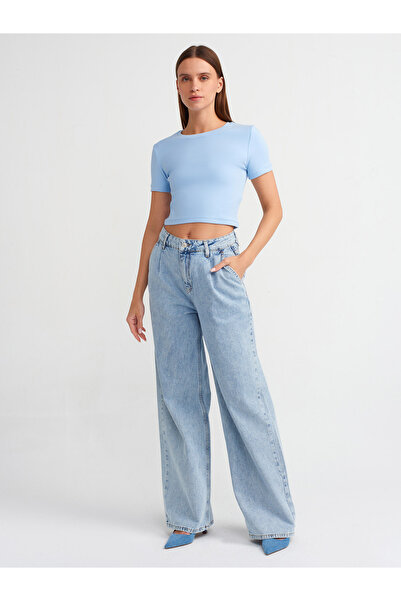 Dilvin 30124 Tricou Crop Albastru