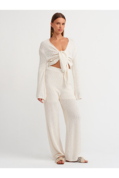 Dilvin 70161 Astarlı Triko Pantolon-beyaz