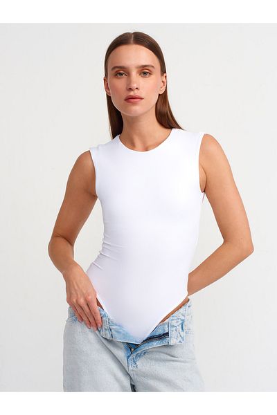 Dilvin 20860 Model White Sleeveless Bodysuit