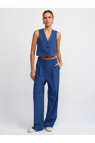 Dilvin 71190 High Waist Long Trousers-Indigo