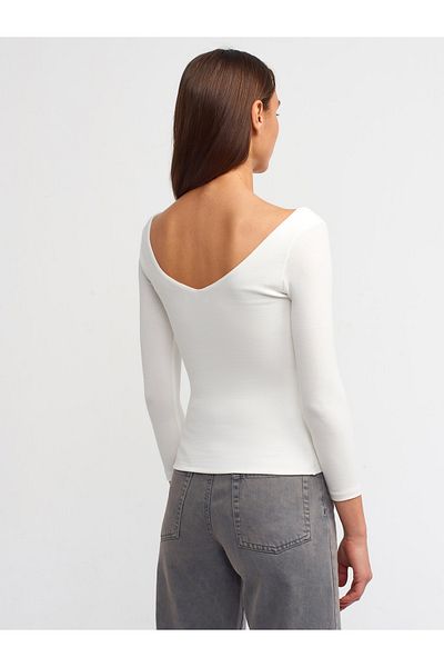 Dilvin 30228 V Neck Top-Ecru