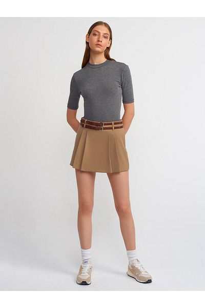 Dilvin 80820 Fustă scurtă cu centură dublă - camel