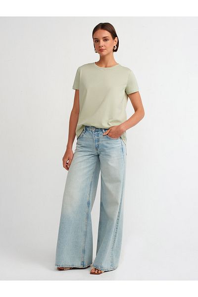 Dilvin 3471 Model - Crew Neck Mint Color Basic T-Shirt