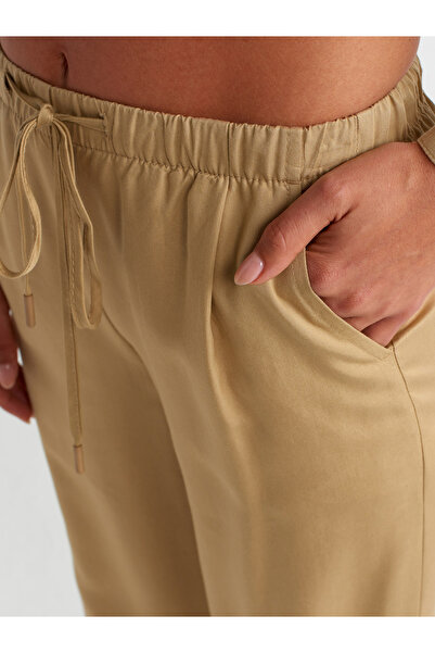 Dilvin 71268 Geniş Paça Büzgü İpli Özel Kesim Pantolon-Camel