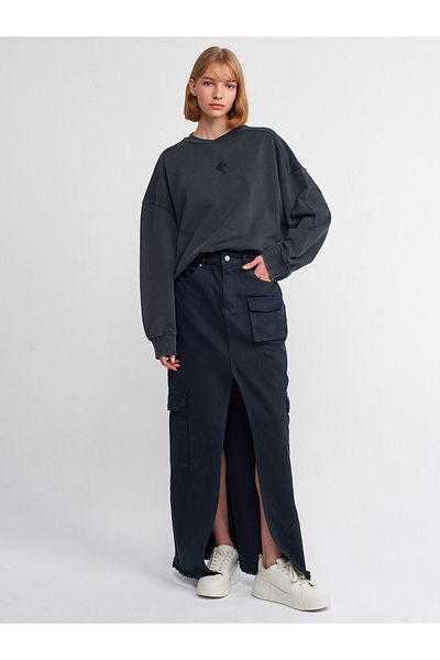 Dilvin 80879 Long Skirt with Cargo Pockets-Anthracite
