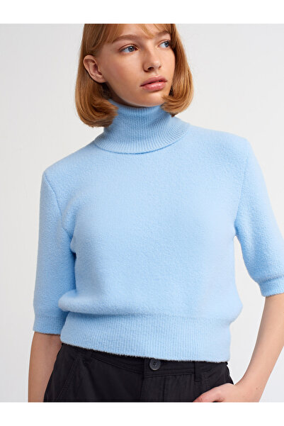 Dilvin 10480 Pulover cu gât complet cu textura moale-albastru