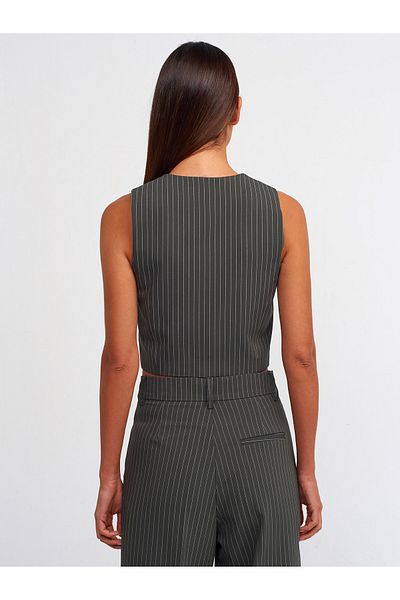 Dilvin 60525 Buttoned Vest-Khaki