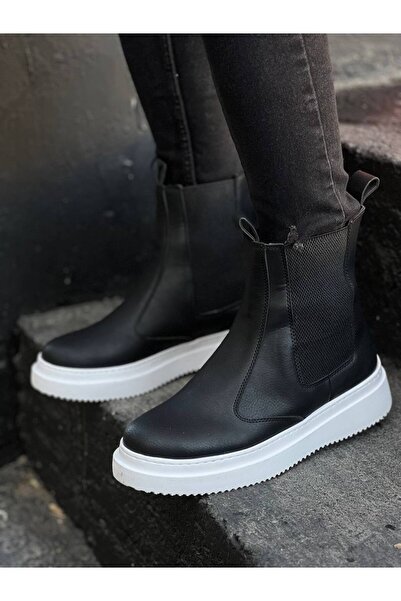 BOA Kb 0992 Black Leather High Sole Elastic Men's Boots