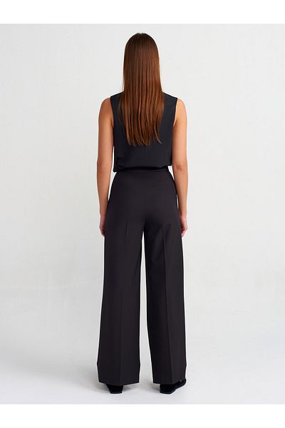 Dilvin 71282 Pantaloni fluidi cu picioare largi, cu buclă pentru curea-negri