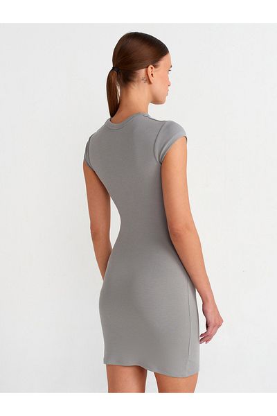 Dilvin 91114 Gathered Fitted Mini Dress-Grey