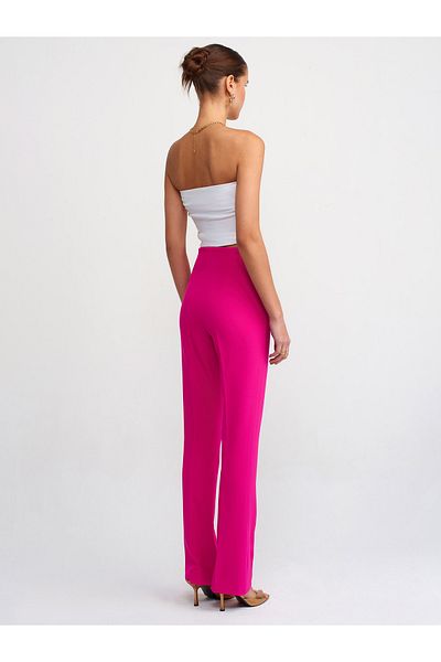 Dilvin 71241 Collared Spanish Leg Trousers-Fuchsia