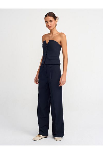 Dilvin 71246 Stylish Trousers with Adjustable Waist - Navy Blue