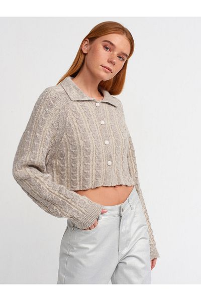 Dilvin 60203 Guler polo cu nasturi tricotaj sclipicioase Cardigan-bej-argintiu