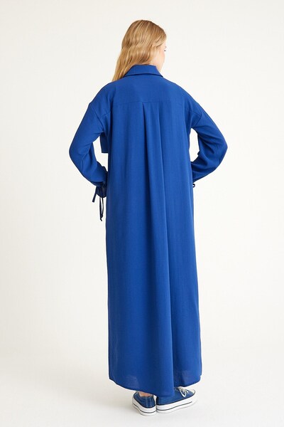 QANU Kuşaklı Ferace İndigo Bol Kalıp