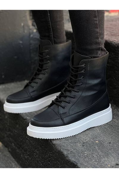 BOA Kb 0991 Black Leather High Sole Lace up Boots