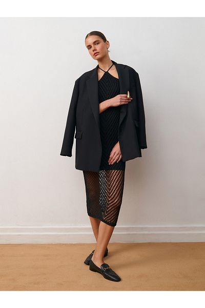 Dilvin 90207 Rochie de tricotaj curbate cu bretele-negru