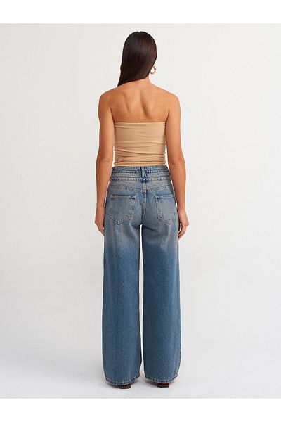 Dilvin 71490 Pantaloni largi din denim albastru - Curea dubla