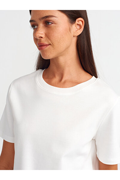 Dilvin 31142 Crew Neck Ecru Cotton T-shirt