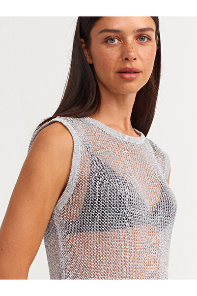 Dilvin Model 10598 - Bluză Transparentă Argintiu Strălucitor Tricotaj