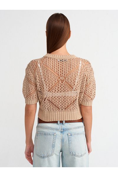 Dilvin 10584 Pulover ajurat bej cu decolteu
