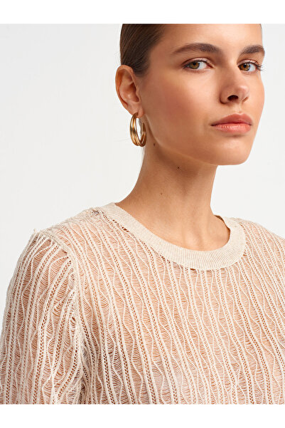 Dilvin 10348 Crew Neck Short Sleeve Sweater-ecru