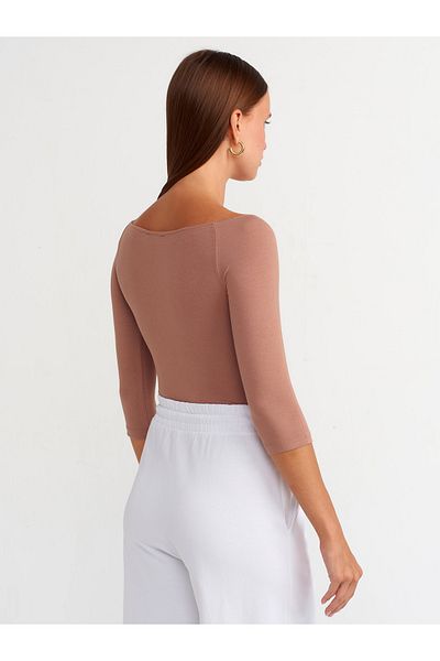 Dilvin 20816 Model Light Brown Boat Collar Bodysuit