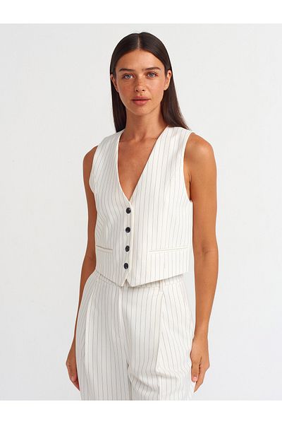 Dilvin 60556 Model White Striped Vest